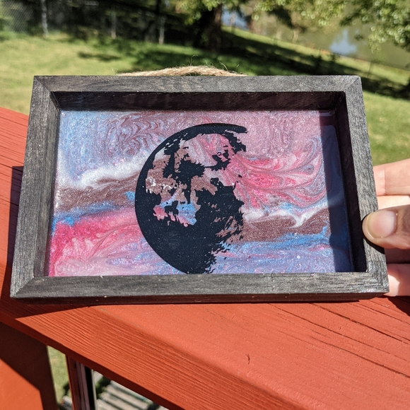 Hand Crafted Other - Wall Decor Moon Resin Purple Shadow Box Cute Gift Handmade Night Celestial